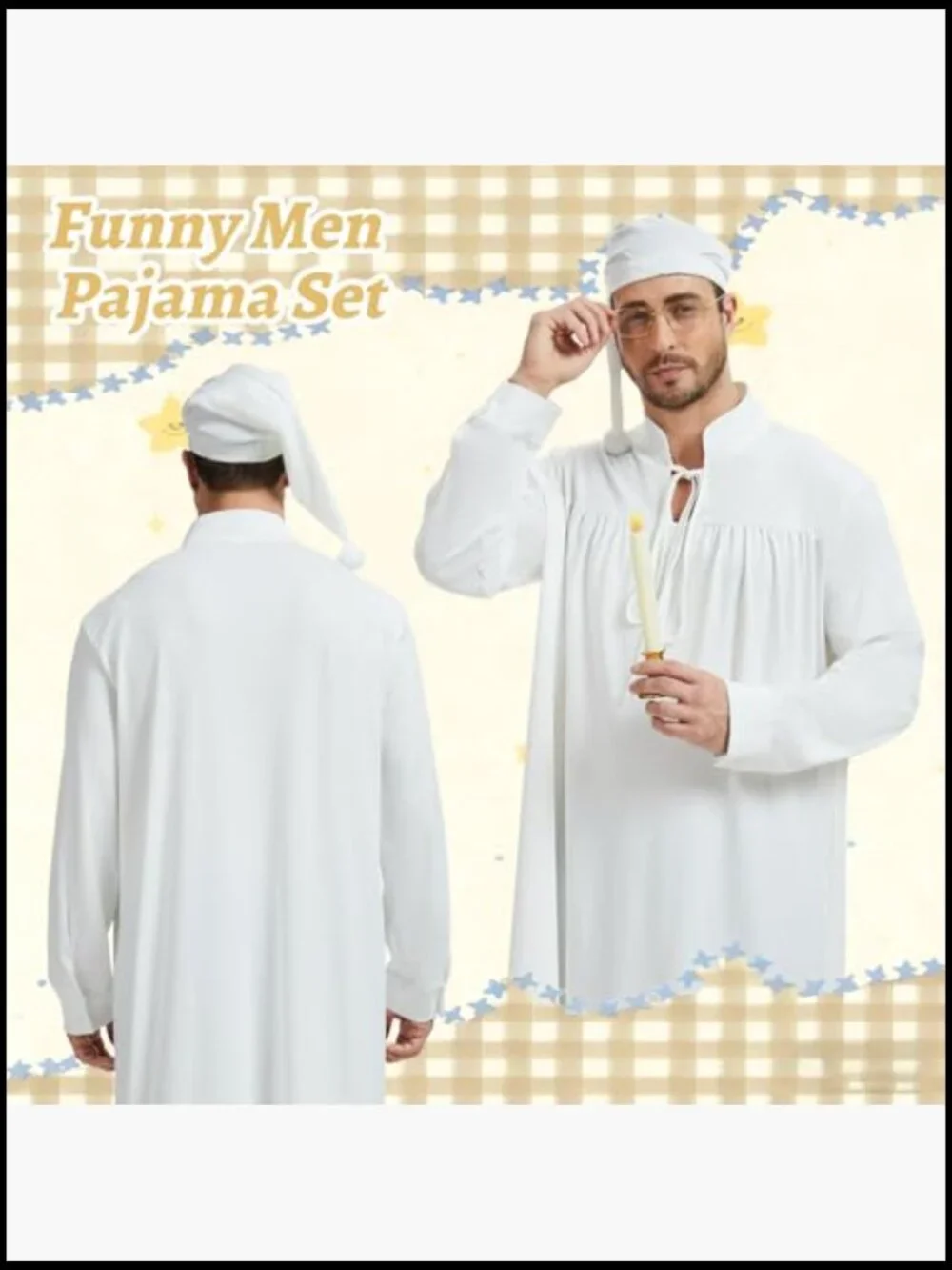 Men's Polyester Cotton Pajama Set with Hat and Vintage Glasses
